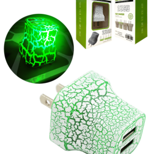 LED Light Up 2x USB-A Port Wall Charger Power Adapter (GREEN)
