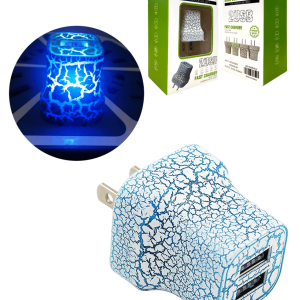 LED Light Up 2x USB-A Port Wall Charger Power Adapter (BLUE)