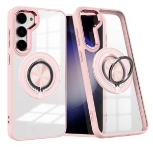 Galaxy S23 Transparent Wireless Charging Case w/ Ring Holder - PINK