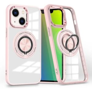 iPhone 13 / 14 Transparent Wireless Charging Case w/ Ring Holder - PINK