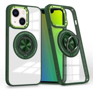 iPhone 13 / 14 Transparent Wireless Charging Case w/ Ring Holder - GREEN