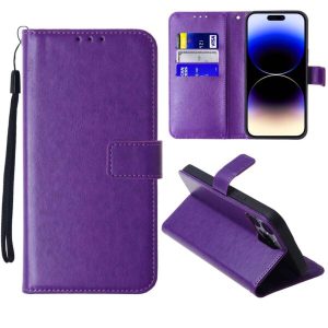 iPhone 14 Pro Max Leather Wallet Case with Card Slot - PURPLE