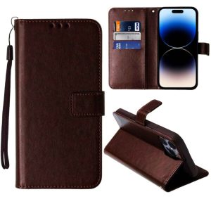 iPhone 14 Pro Max Leather Wallet Case with Card Slot - BROWN
