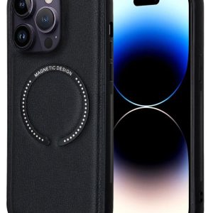 Leather Design Wireless Charging Case - BLACK for iPhone 14 Pro