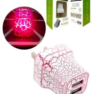 LED Light Up 2x USB-A Port Wall Charger Power Adapter (PURPLE)