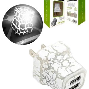 LED Light Up 2x USB-A Port Wall Charger Power Adapter (WHITE)
