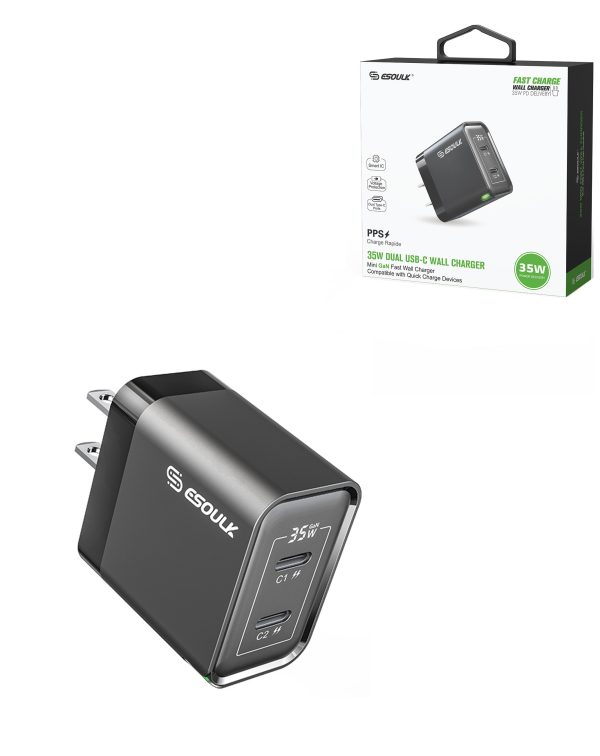 Esoulk EA18 Dual USB-C + USB-A Fast Wall Charger (WHITE) (40W)