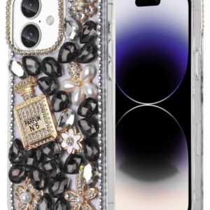 Crystal Flower Perfume Silicone Hard Case - BLACK for iPhone 16
