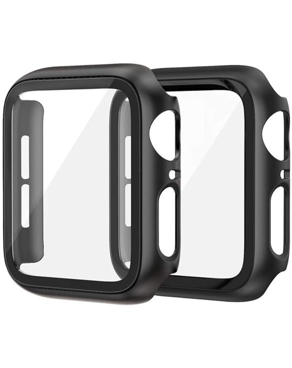iWatch 46mm Hard PC Bumper Case w/ Tempered Glass - BLACK