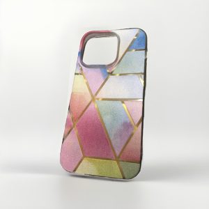 iPhone 14 Pro Geometric Pastel Case with Gold Accents